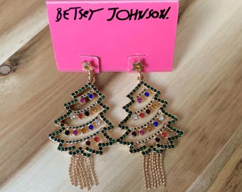 Pendientes de árbol de Navidad con diamantes de imitación de Betsey Johnson, joyería vintage. Todos los precios incluyen aranceles estadounidenses.