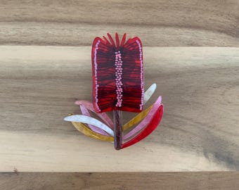 Erstwilder Burgundy Brush Brooch flower Pin New with Defect all item prices include US tariffs