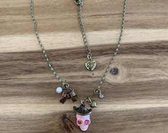 Betsey Johnson pink sugar skull pendant necklace vintage jewelry NWOT