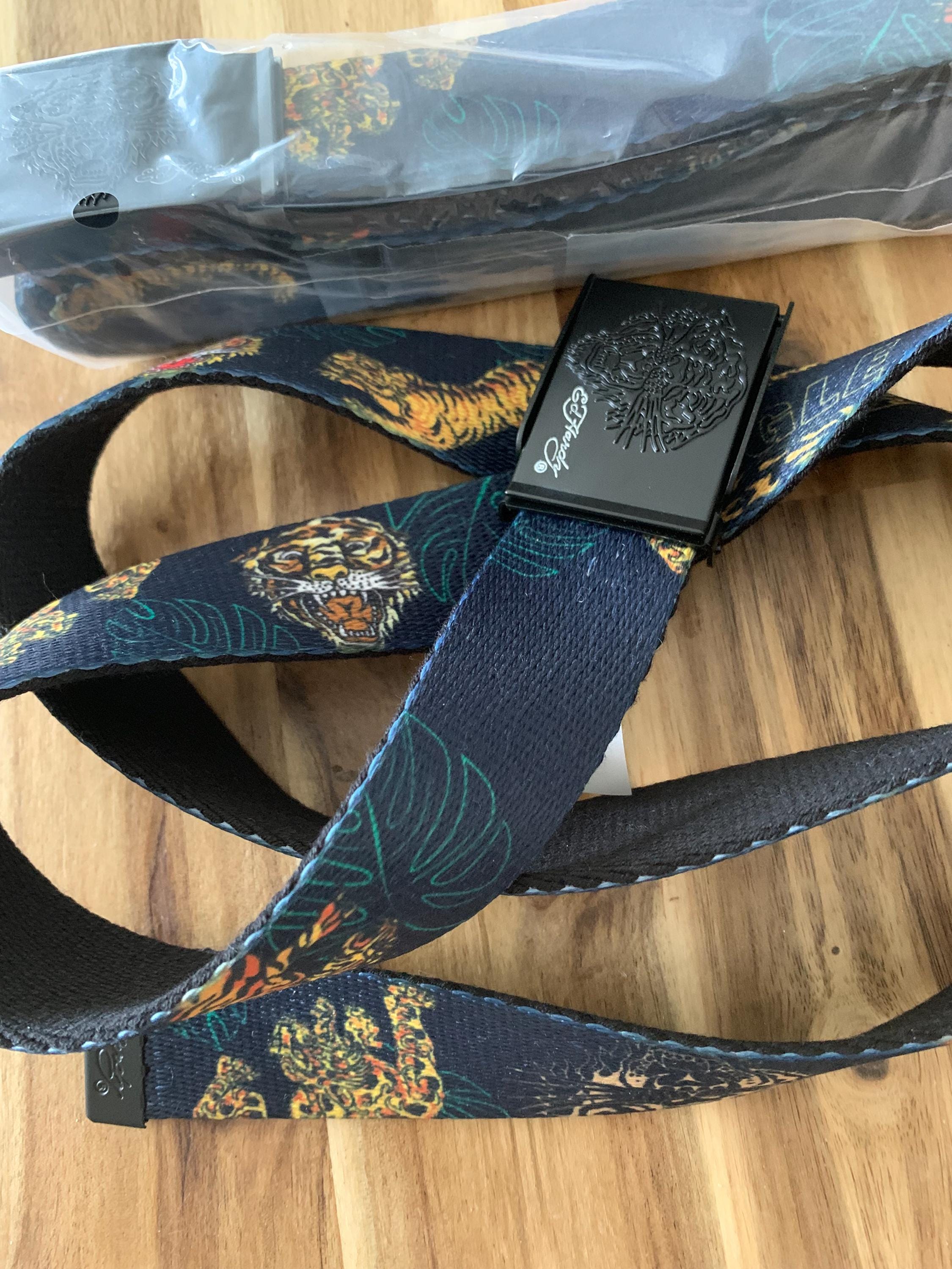 Vintage Ed Hardy Y2K Black Leather Tiger Chain Belt XS/SEd Hardy Ed Hardy Men Size 36 Leopard Skull Print Black Belt With  main image 2