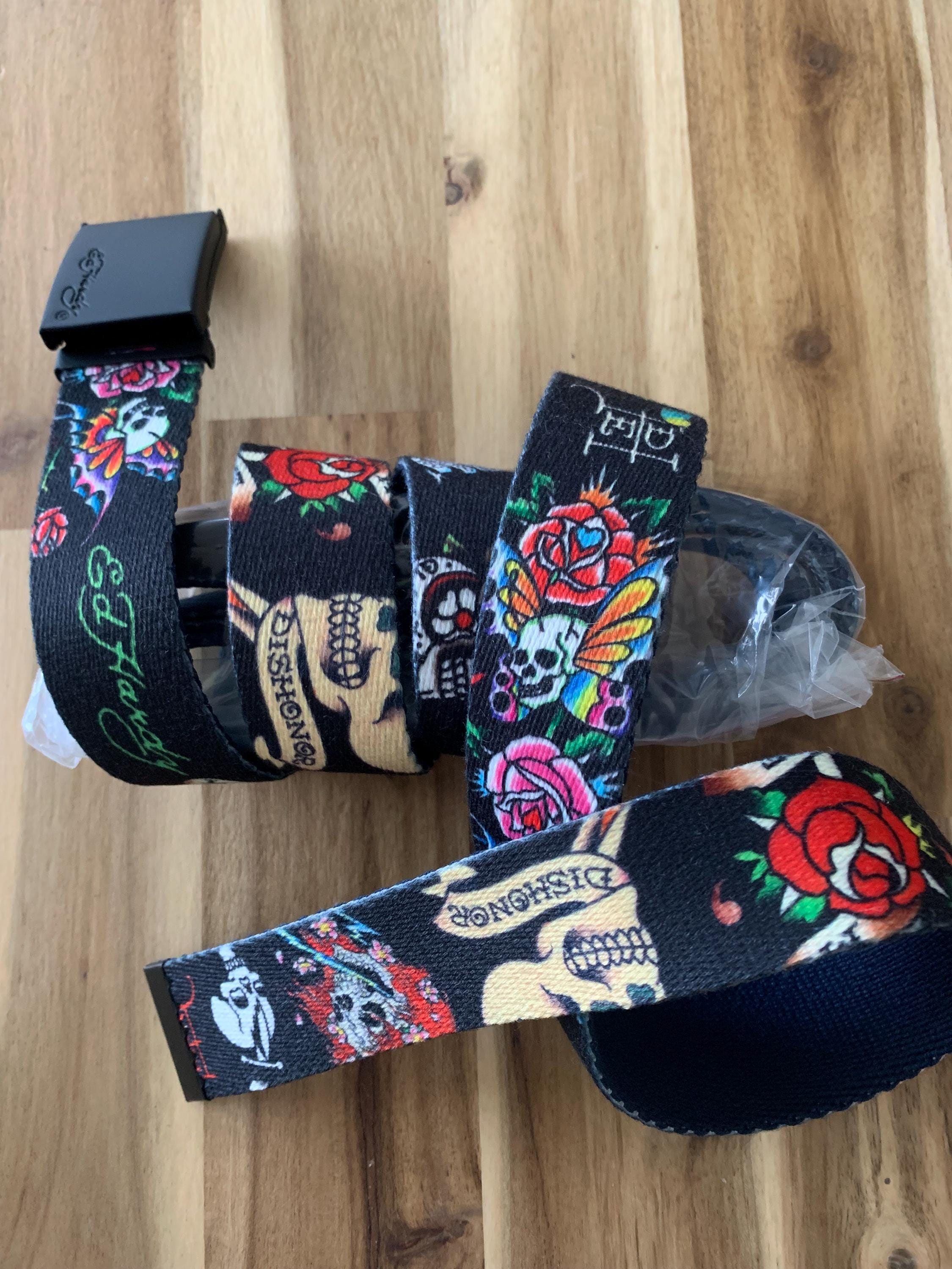 Vintage Y2K Genuine Leather Ed Hardy Tattoo Belt Rhinestone L Black Rose Skull Ed Hardy Men main image 3