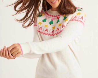 Jersey navideño Boden Festive Fair Isle color marfil, talla M/L, nuevo sin etiqueta. Todos los precios incluyen aranceles estadounidenses.