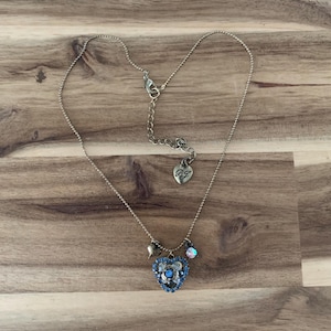 Betsey Johnson blue tone heart charms necklace vintage jewelry NWOT