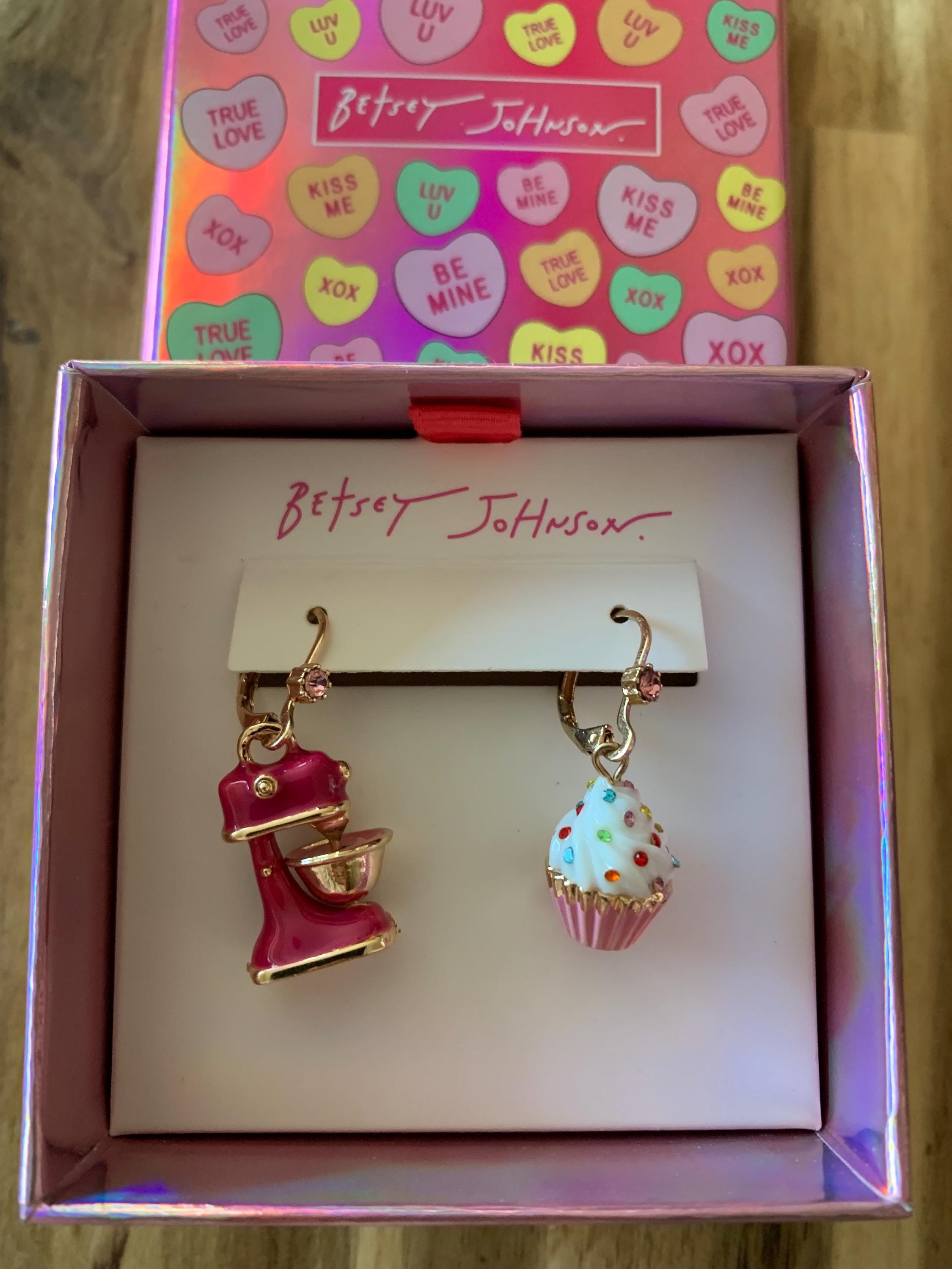 Betsey Johnson Enameled Mixer and Cupcake Bakery Earrings Jewelry