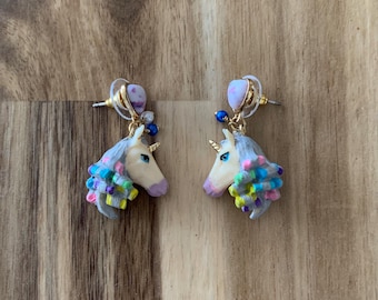 Les Néréides Wonderful World unique unicorn hair curlers earrings NWOT