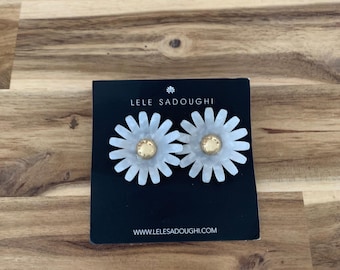 Lele Sadoughi Daisy botton earrings white flower Mother of Pearl jewelry All item prices include US tariffs