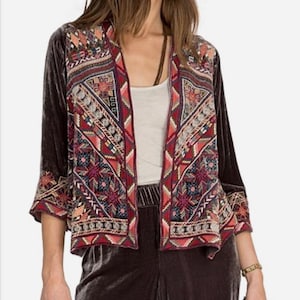Johnny Was RAVI Velvet embroidered Bolero blazer jacket coat NWOT size XS