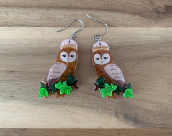 Erstwilder Regal Woodland Owl earrings bird NWOT