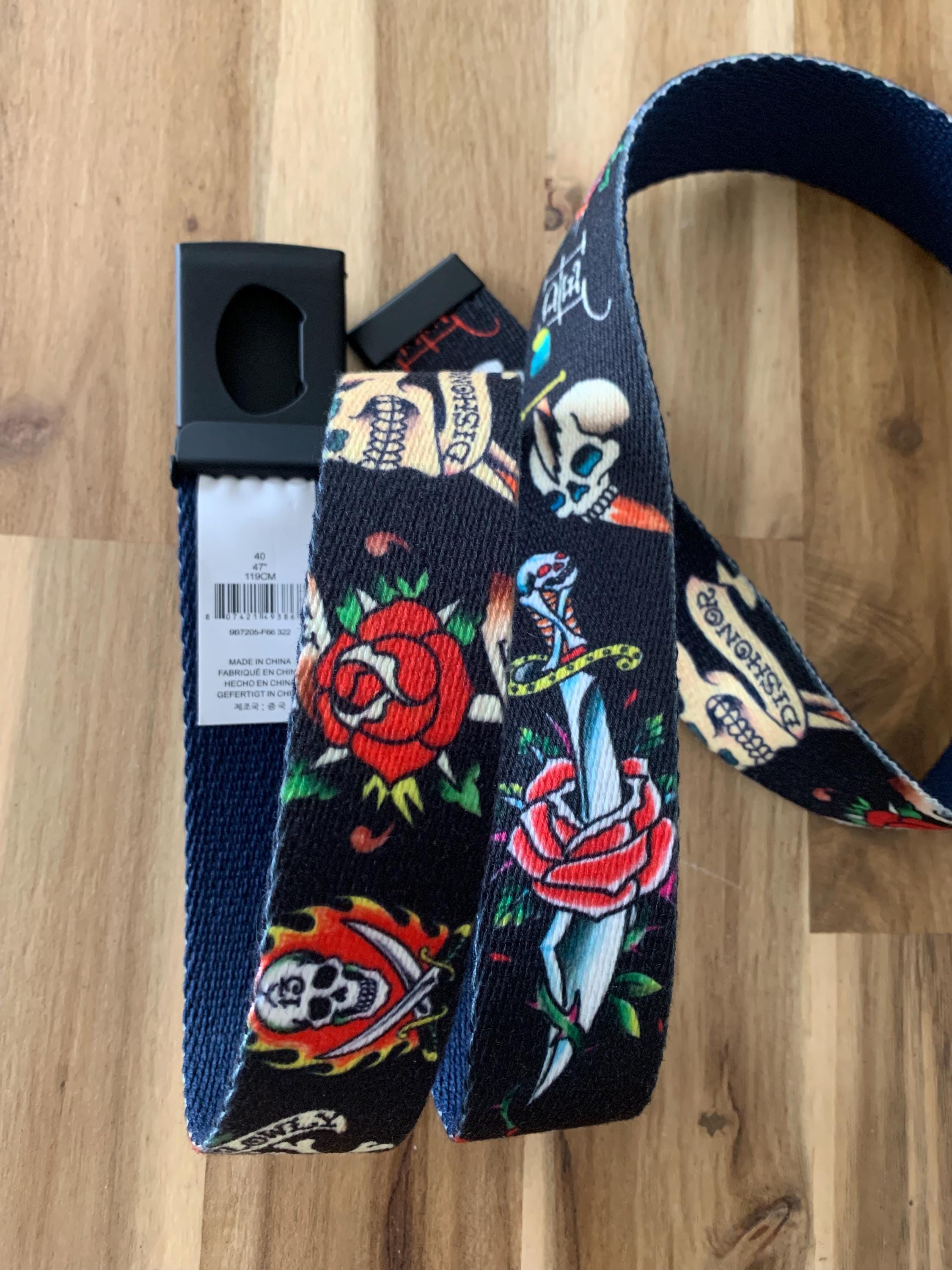 Ed Hardy Y2K Skull With Rose, Knife Tattoo Vintage Belt 