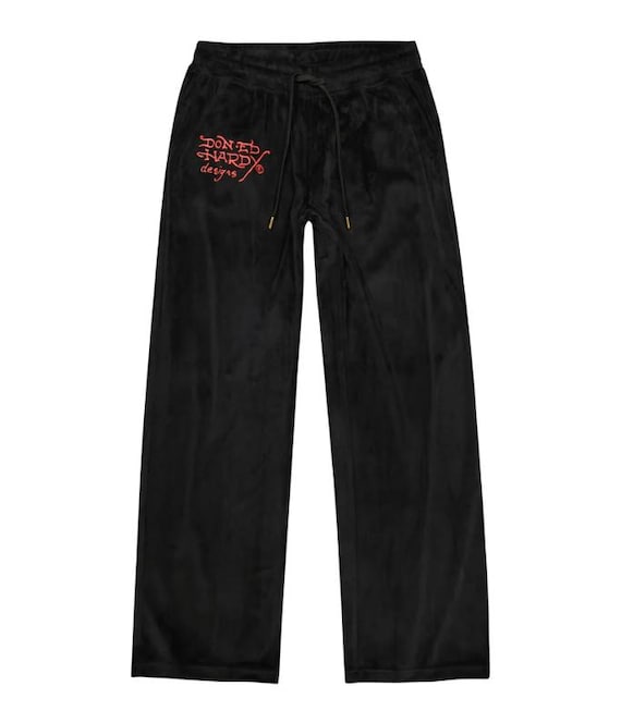 ★送料・関税込み★【Ed Hardy】ブラックベロアスウェットパンツ Ed Hardy セットアップ メンズ 大きいサイズ ジャージ 上下