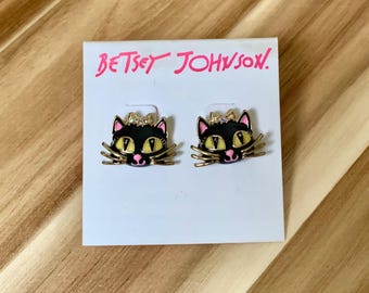 Pendientes de gato negro esmaltado con lazo de Betsey Johnson, nuevos con etiquetas. Todos los precios incluyen aranceles estadounidenses.
