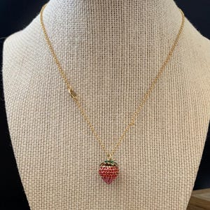 Strawberry Xanada Watch Pendant Red Pave Crystals Gold Tone Gold Chain with Red and Crystal Strawberry Necklace – The  main image 2