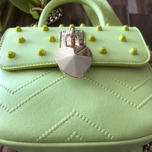 Betsey Johnson Citron Green Studded Crossbody Bag: Heart Lock Handbag all item prices include US tariffs image 2