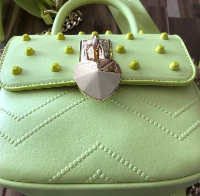 Betsey Johnson Citron Green Studded Crossbody Bag: Heart Lock Handbag all item prices include US tariffs image 2