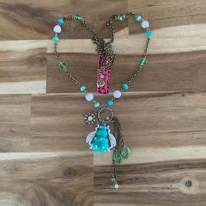 Betsey Johnson Garden Party enamel bug with flower bead necklace