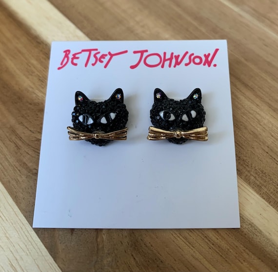 Betsey Johnson Black Cat Rhinestone Earrings Jewelry - Etsy display picture 3