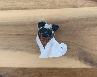 Erstwilder anbetender Polly Mops Mini Brosche Hund Anstecknadel NWOT