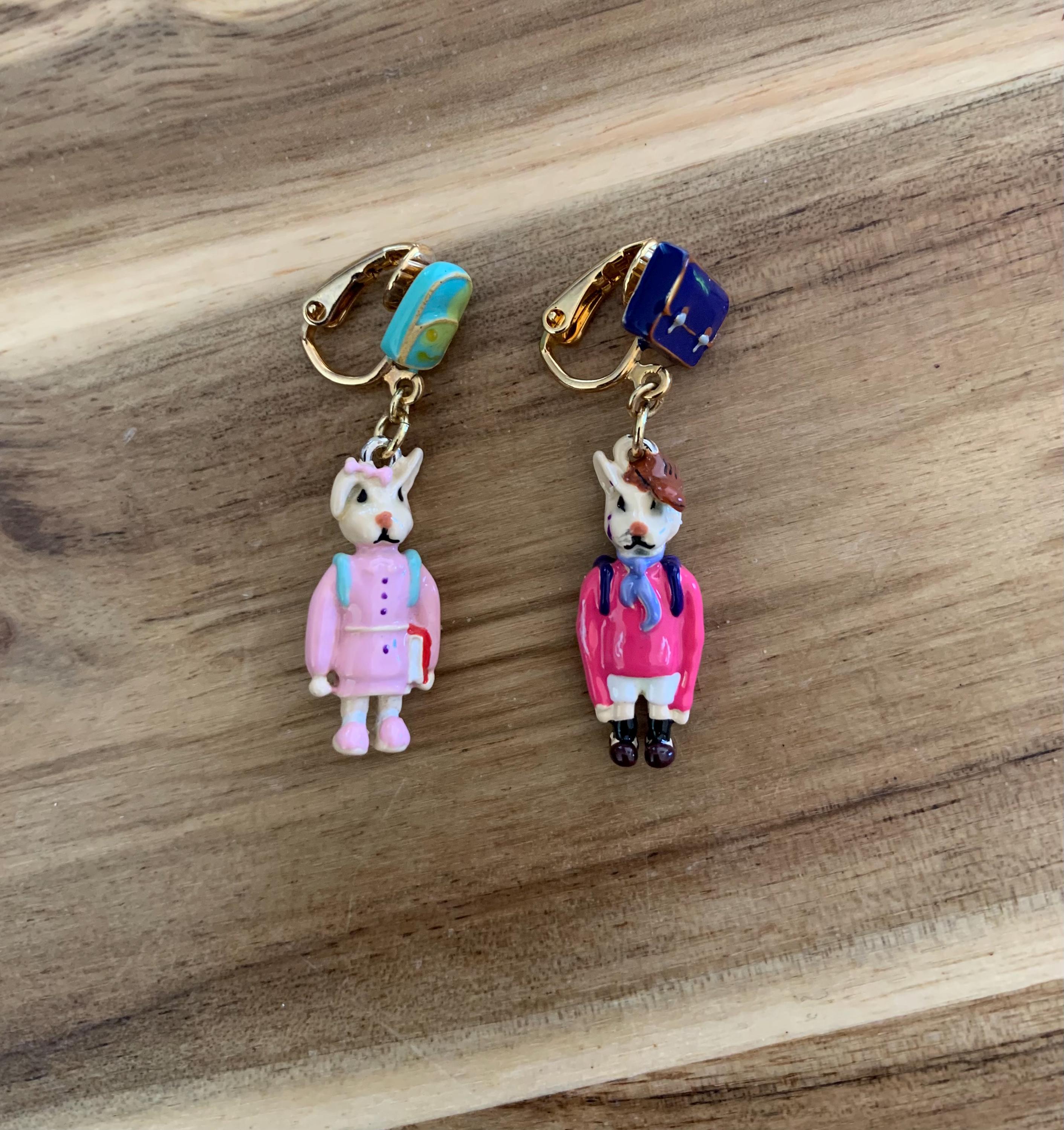 Les Néréides N2 Enamel Bunny Rabbit Clip on Earrings Canada
