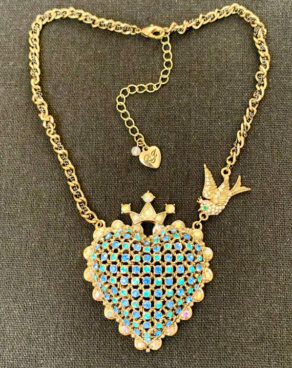 Ciondolo Betsey Johnson Cuore Blu AB Crystal Con Catena Oro - Con Busta Regalo