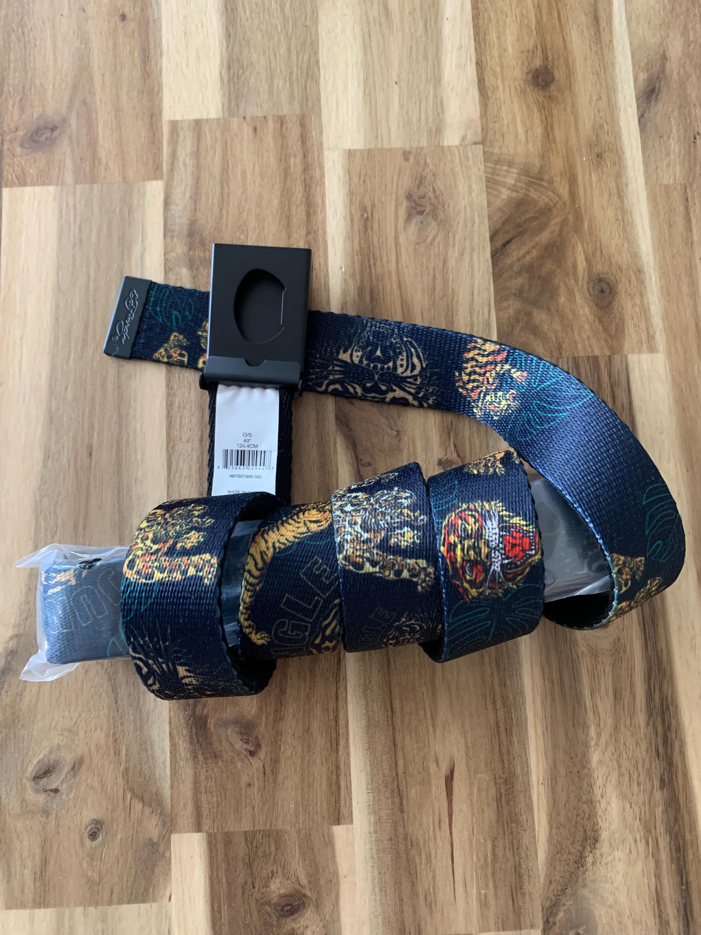 Y2K Don Ed Hardy Designs True Love Tattoo Leather Rhinestone Belt Tiger Buckle Ed Hardy Eternal Love Leather Belt Black Skull Rhinestones  main image 2