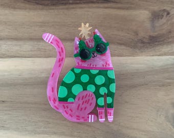 Erstwilder Feline Fab-Yule-Us Brosche Katze Anstecknadel NWOT