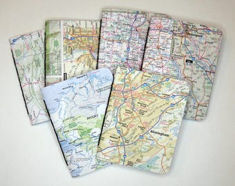 Handmade Pocket Notebook | Vintage Atlas Cover, Recycled Map Journal, Travel Stationery