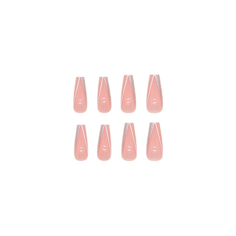 Pink Long Press on Nails Glitter Square Fake Nails Stick-on - Etsy