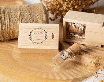 Personalisierter Holz-USB 32GB, Hochzeitsgeschenk, USB-Flasche aus Holzkork, Hochzeits-Flash-Laufwerk, individuelles Flash-Laufwerk, Geschenk für Mama, Hochzeitsgeschenk