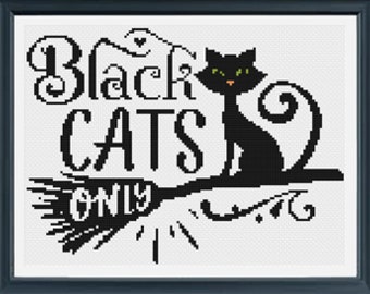 Black Cats Only Halloween Cross Stitch Pattern PDF