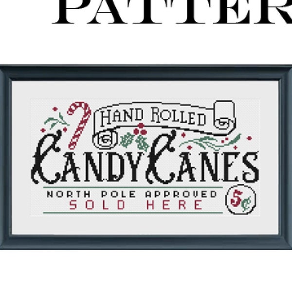 Hand Rolled Candy Canes Christmas Holiday Cross Stitch Pattern PDF