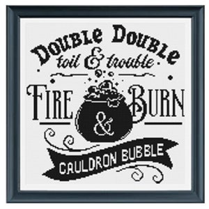 Double Double Cauldron Halloween Cross Stitch Pattern PDF