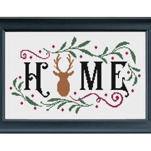 Home Deer Christmas Holiday Cross Stitch Pattern PDF