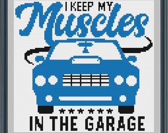 Muscle Car Garage Cross Stitch Pattern PDF
