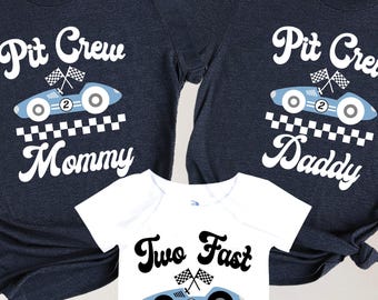 Pit Crew Family Matching Birthday Shirts - Race Car Theme Mommy Daddy Fast Outfit & Toddler Bodysuit 2nd Birthday Gift Set