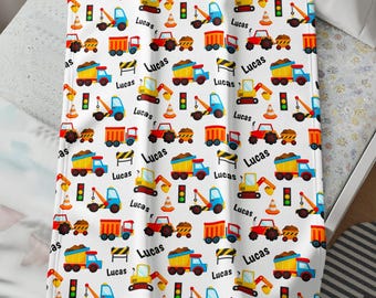 Personalized Construction Blanket Boy | Custom Name Dump Truck Excavator Fleece | Birthday Baby Shower Gift Toddler Newborn Nursery Decor