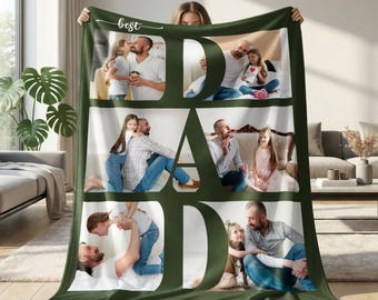 Personalized Dad Photo Collage Blanket | Best Dad Ever Custom Gift | Father Daughter Fathers Day Throw | Birthday Gift for Dad from Kids Fun