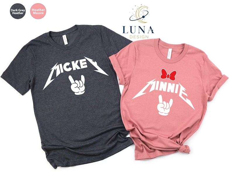 Custom Disney T-shirt, Mickey Mouse Shirt, Minnie Mouse Shirt, Rock And Roll Shirt, Couple Shirts, Metal Music Shirt, Disney Vacation Shirt image 4