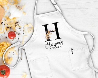 Personalized Apron, Custom Cooking Apron, Name Apron, Kitchen Apron, Mothers Day Gift, Valentine Apron Gift, Floral Apron, Gift For Chef