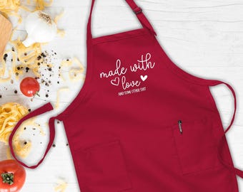 Delantal "Hecho con Amor", Delantal con Frases Divertidas, Delantal de Cocina Bonito, Delantal de Repostería, Delantal de San Valentín, Delantal de Repostería, Delantal de Chef, Regalo para Cocinero