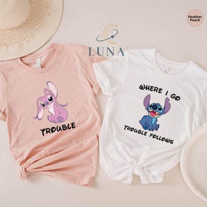 Sudadera de Stitch, camiseta de ángel, camiseta de problemas, camiseta divertida de Stitch, camiseta de ángel adorable, regalo para mi amor, camiseta familiar de Stitch, camiseta de vacaciones de Disney imagen 2