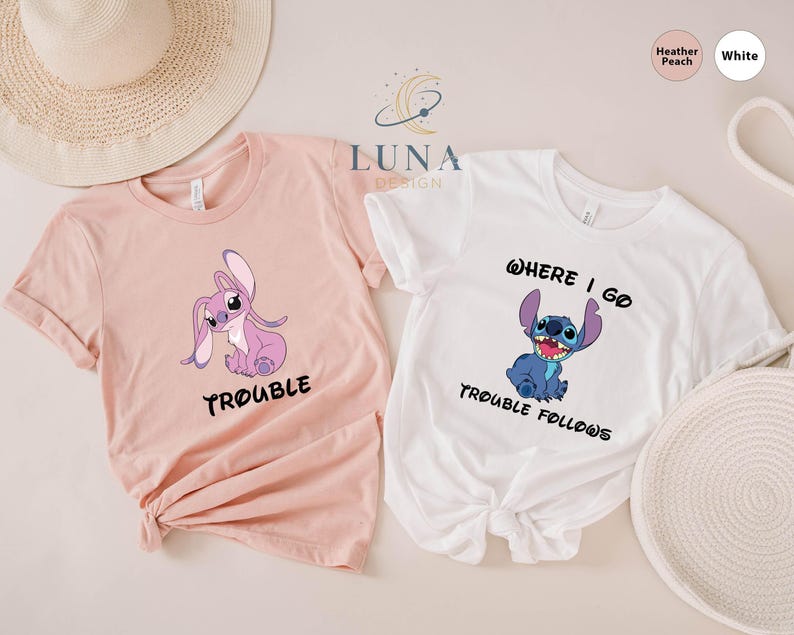 Sudadera de Stitch, camiseta de ángel, camiseta de problemas, camiseta divertida de Stitch, camiseta de ángel adorable, regalo para mi amor, camiseta familiar de Stitch, camiseta de vacaciones de Disney imagen 2