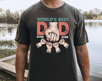 Camiseta con colores cómodos, camiseta personalizada para papá, camiseta del mejor papá del mundo, camiseta del Día del Padre, camiseta del mejor papá del mundo, camiseta con nombres de niños, camiseta de regalo para abuelos
