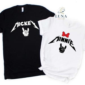 Custom Disney T-shirt, Mickey Mouse Shirt, Minnie Mouse Shirt, Rock And Roll Shirt, Couple Shirts, Metal Music Shirt, Disney Vacation Shirt image 1