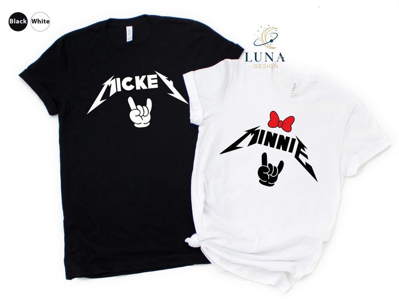 Custom Disney T-shirt, Mickey Mouse Shirt, Minnie Mouse Shirt, Rock And Roll Shirt, Couple Shirts, Metal Music Shirt, Disney Vacation Shirt image 1