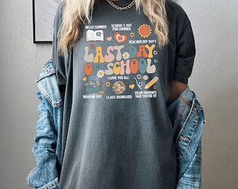 Camiseta de colores cómodos, camiseta de último día de clases, camiseta con la etiqueta "Estimados padres", camiseta de descanso para el maestro, camiseta de "Hola verano", camiseta de "Salida de clases", camiseta "Bruh We Out"