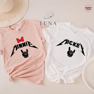 Custom Disney T-shirt, Mickey Mouse Shirt, Minnie Mouse Shirt, Rock And Roll Shirt, Couple Shirts, Metal Music Shirt, Disney Vacation Shirt image 2