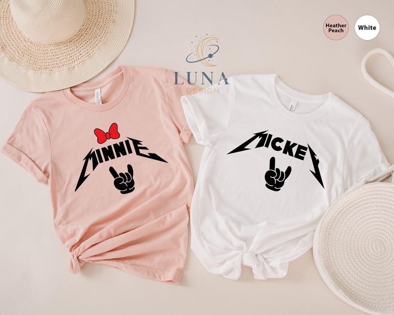 Custom Disney T-shirt, Mickey Mouse Shirt, Minnie Mouse Shirt, Rock And Roll Shirt, Couple Shirts, Metal Music Shirt, Disney Vacation Shirt image 2