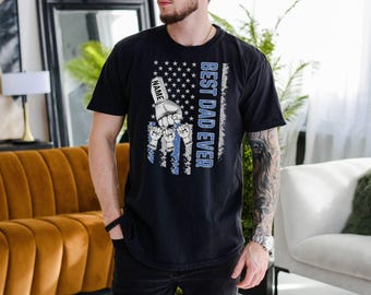 Camiseta de colores cómodos, camiseta personalizada para papá, camiseta "El mejor papá del mundo", camiseta del 4 de julio, camiseta del Día del Padre, camiseta de papá estadounidense, camiseta con nombres de niños, camiseta de EE. UU.