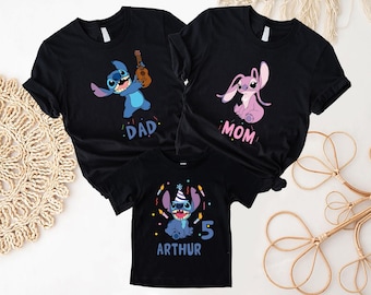 Disney Custom Stitch Family Shirts, Stitch Birthday Matching Shirt,  Birthday Kids Shirt, Girls Angel Birthday Shirt, Birthday Party Shirts
