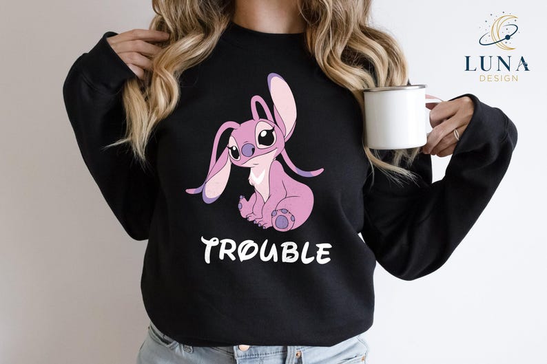 Sudadera de Stitch, camiseta de ángel, camiseta de problemas, camiseta divertida de Stitch, camiseta de ángel adorable, regalo para mi amor, camiseta familiar de Stitch, camiseta de vacaciones de Disney imagen 4